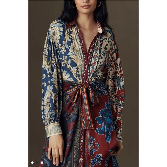 Farm Rio Winter Mix Midi Shirt Dress Size Small - Picture 2 of 8